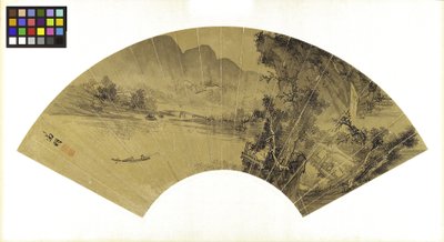 Paesaggio con lago, ponte e pescatore da Wen Zhengming